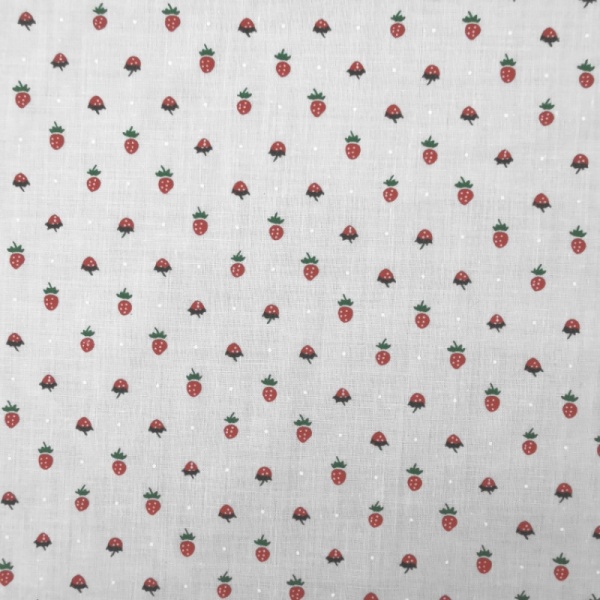 Polycotton - Small Strawberries and Dots